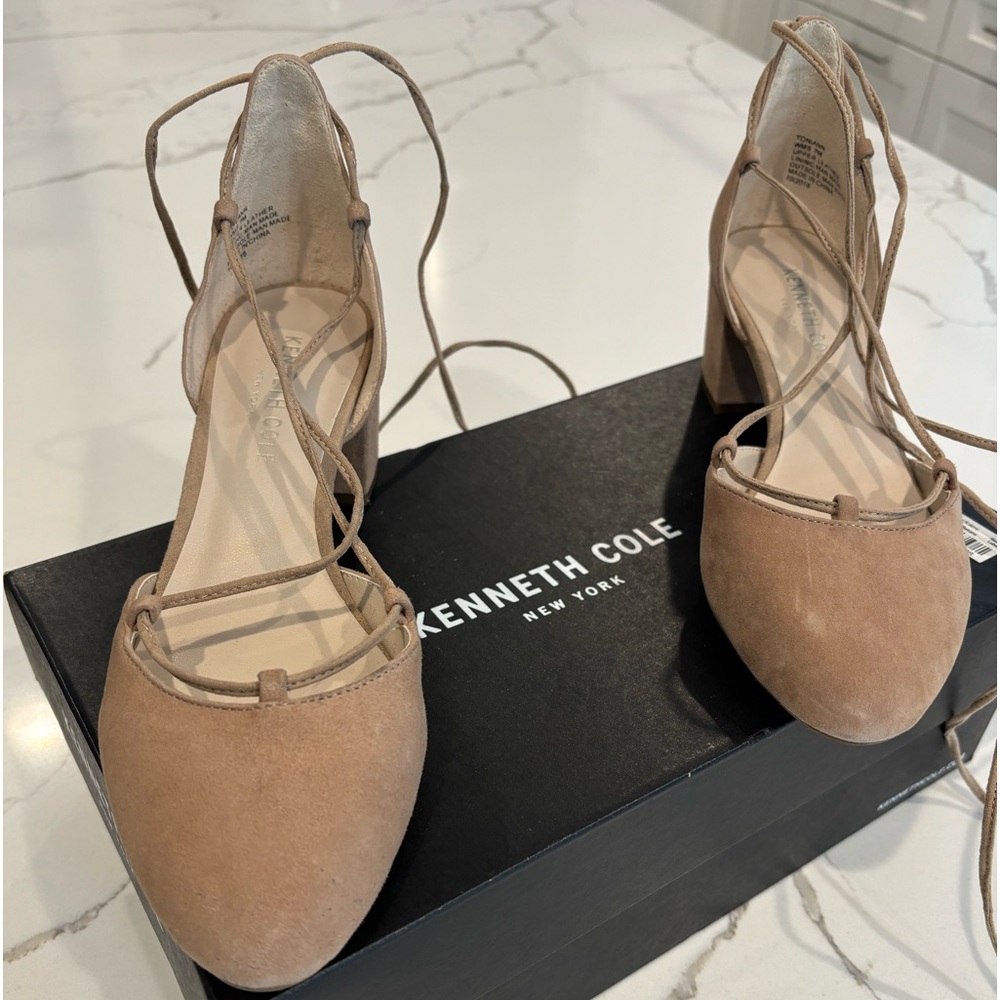 Tan suede ankle tie up shoe